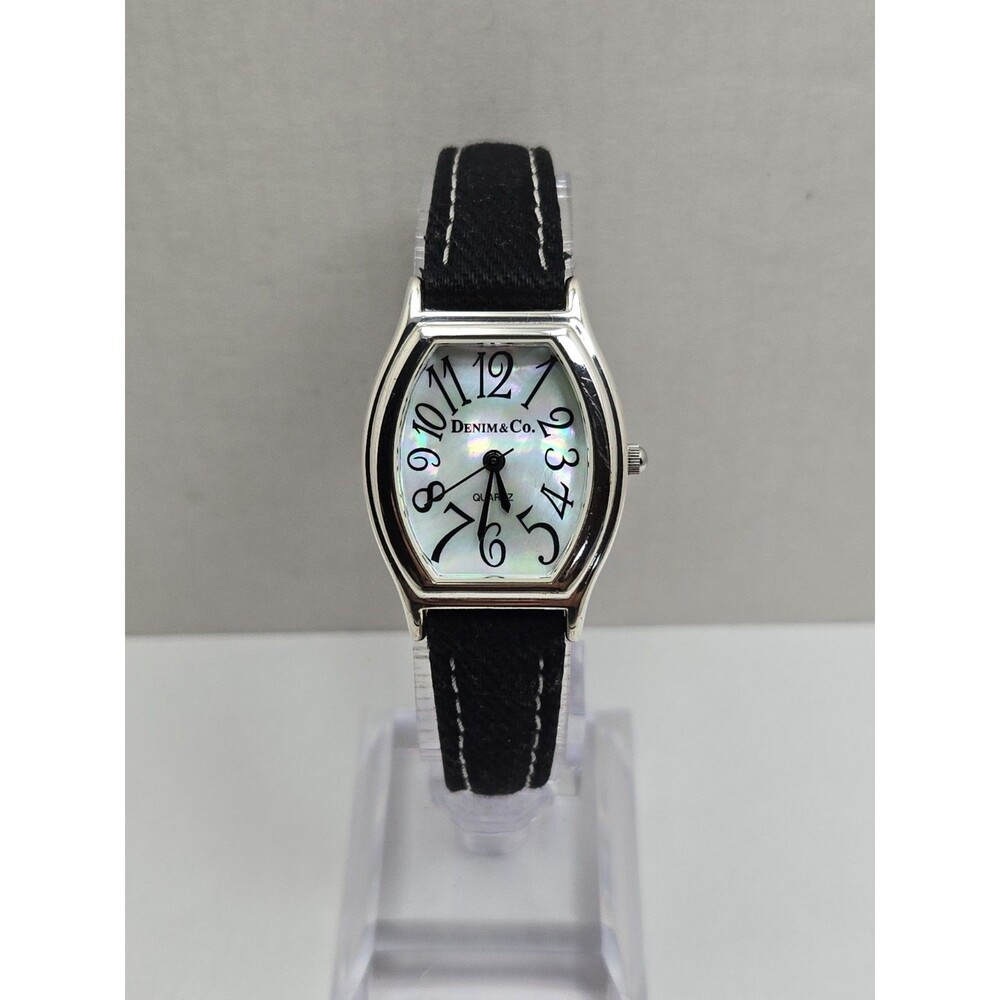 Denim & Co Womens Sterling Silver .925 Mother of Pearl Watch Leather New Battery